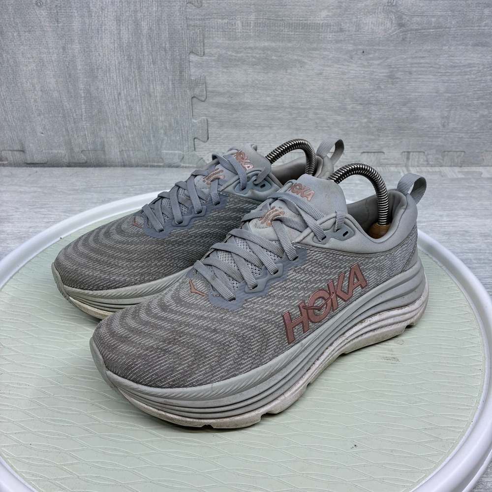 Hoka Gaviota 5 Running Shoes Women's 8.5B Gray Rose Gold Mesh Stability Sneakers